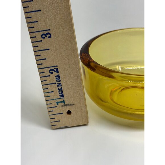 VTG MCM Amber Glass Round Ashtray 3.5" 2-Slot Heavy Rounded Cigarette Dish Retro - Picture 7 of 7